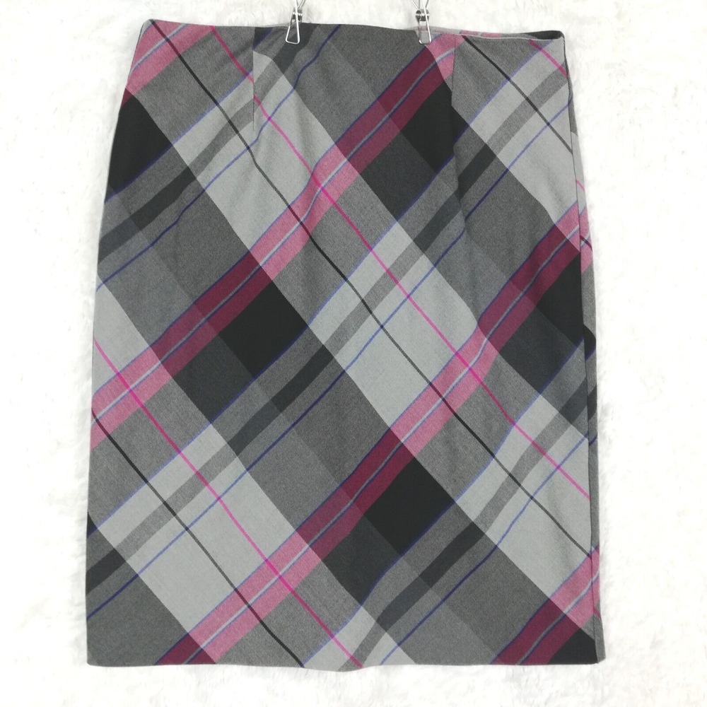 RQT Womens Skirt Pencil Straight Gray‎ Plaid Knee Length Stretch 14